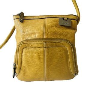 TIGNANELLO Mustard Yellow Pebbled Leather Everyday Essential Small Crossbody Bag